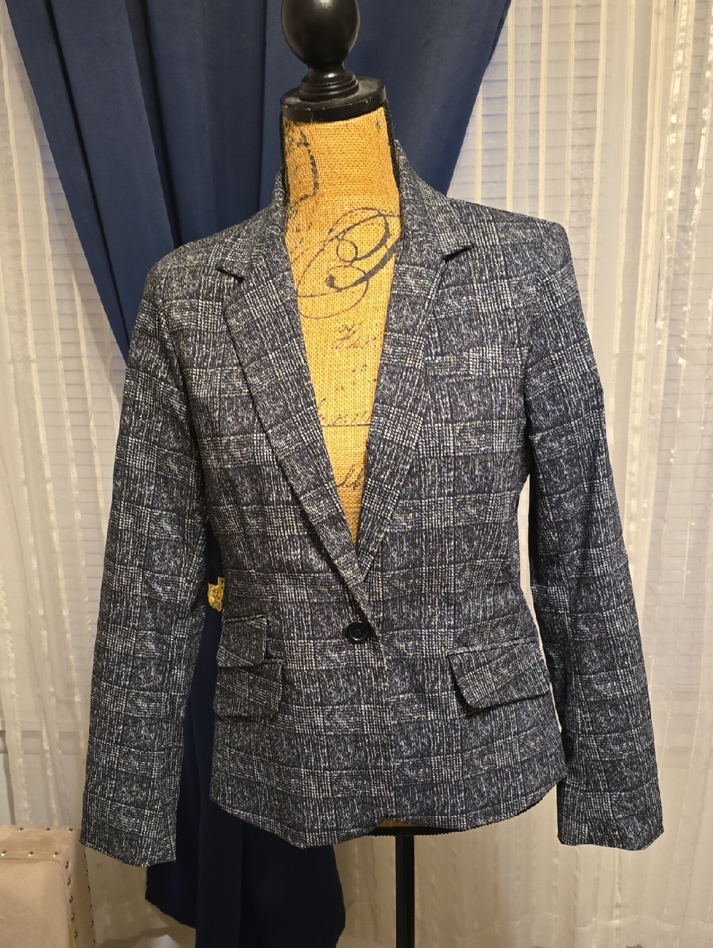 New York & Company Black Tweed Single-Button Blazer